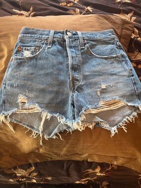Levi's Light Blue High-Waist Distressed Denim Shorts